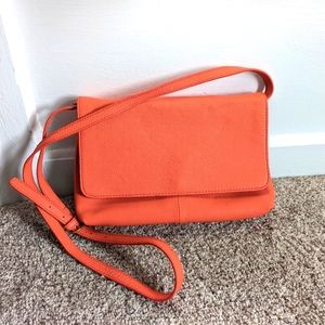 J Crew Leather Red Orange Flap Crossbody Bag